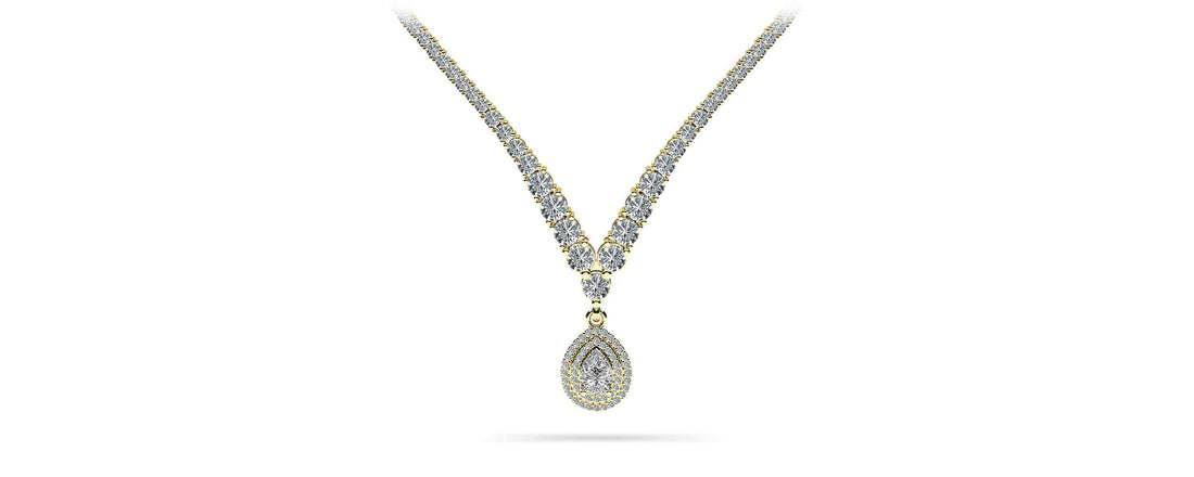 4 Prong Double Strand V Drop Diamond Necklace Diamond  with 13.12 ct.(finished)