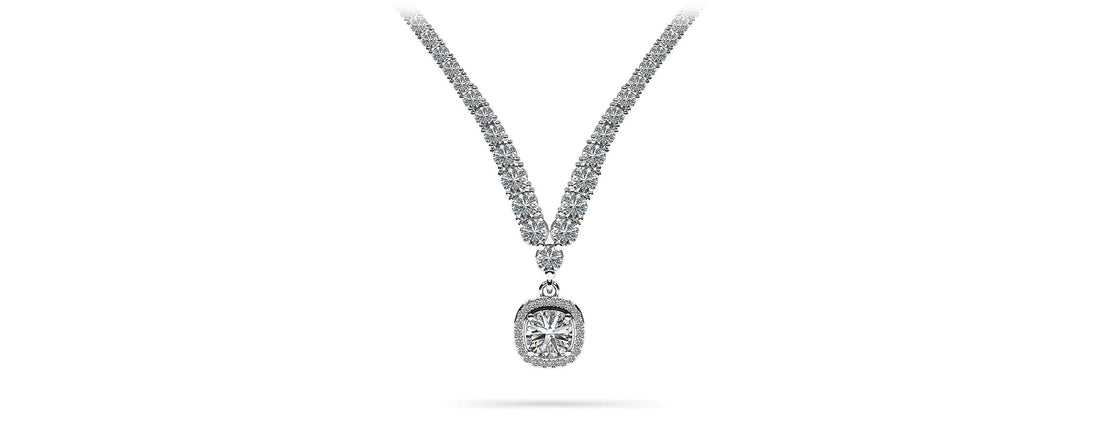 Ravishing Cushion Cut 4 Prong V Necklace Diamond  with 9.09 ct.(finished)