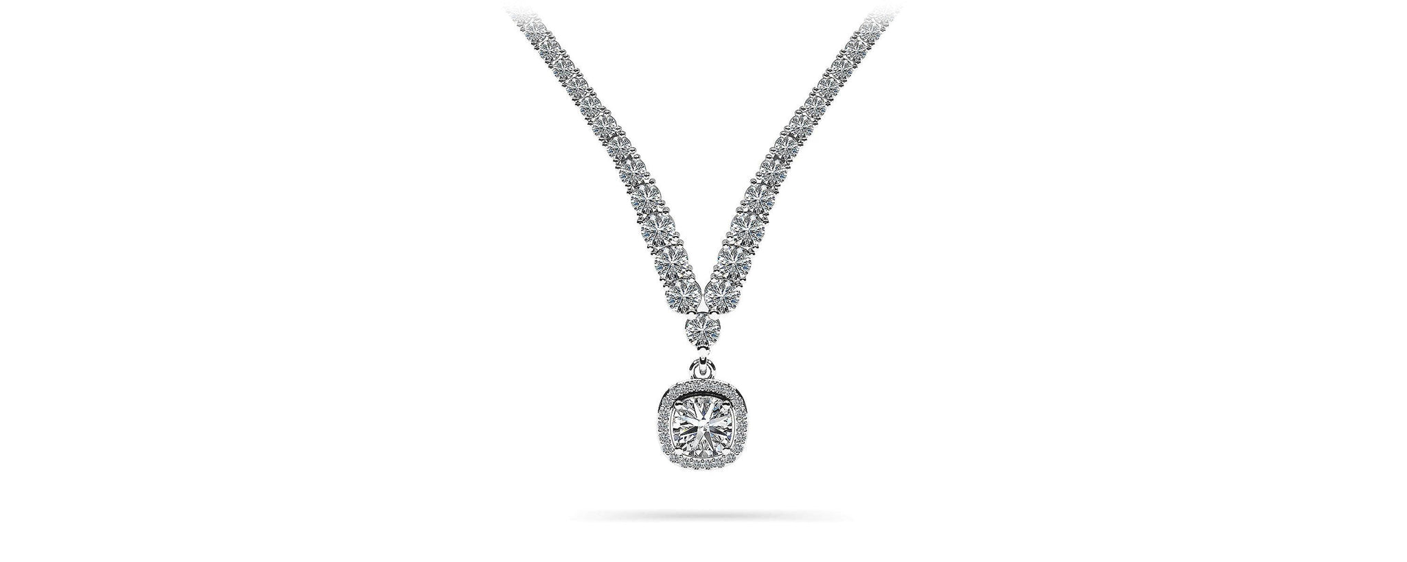 Ravishing Cushion Cut 4 Prong V Necklace Lab-Grown Diamond  with 9.60 ct.(finished)