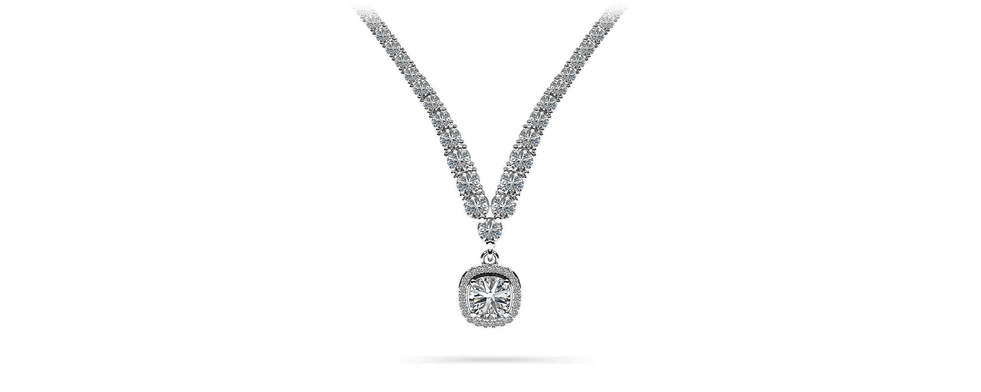 Ravishing Cushion Cut 4 Prong V Necklace Lab-Grown Diamond  with 9.60 ct.(finished)