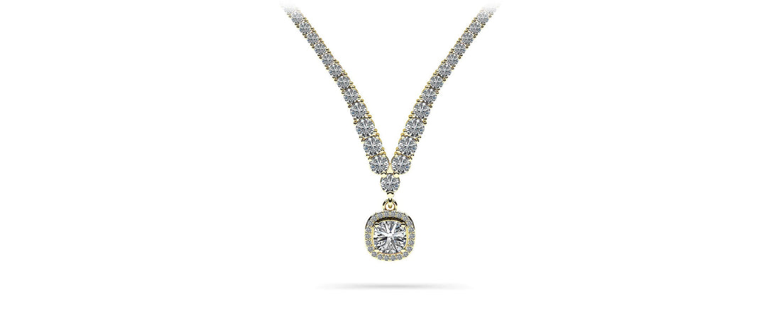 Ravishing Cushion Cut 4 Prong V Necklace Diamond  with 9.60 ct.(finished)