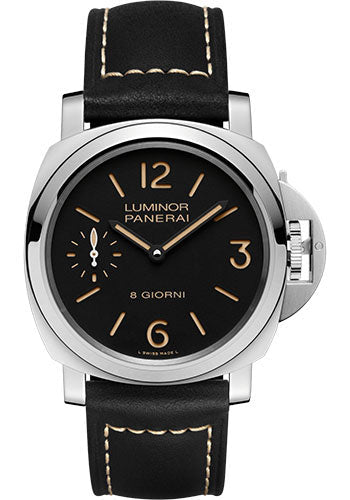 Panerai Luminor Base - 44mm - Polished Steel - Black Dial - Black Calf Ponte Vecchio Strap - PAM00915