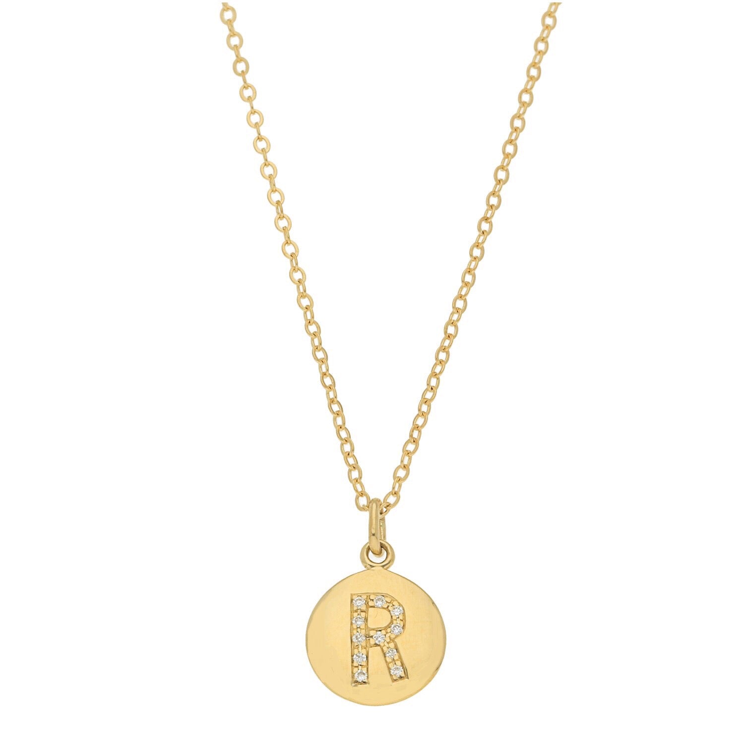 Disc Pendant with Pave Diamond Letter