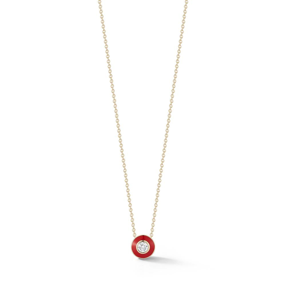 Red Enamel with One Diamond Pendant