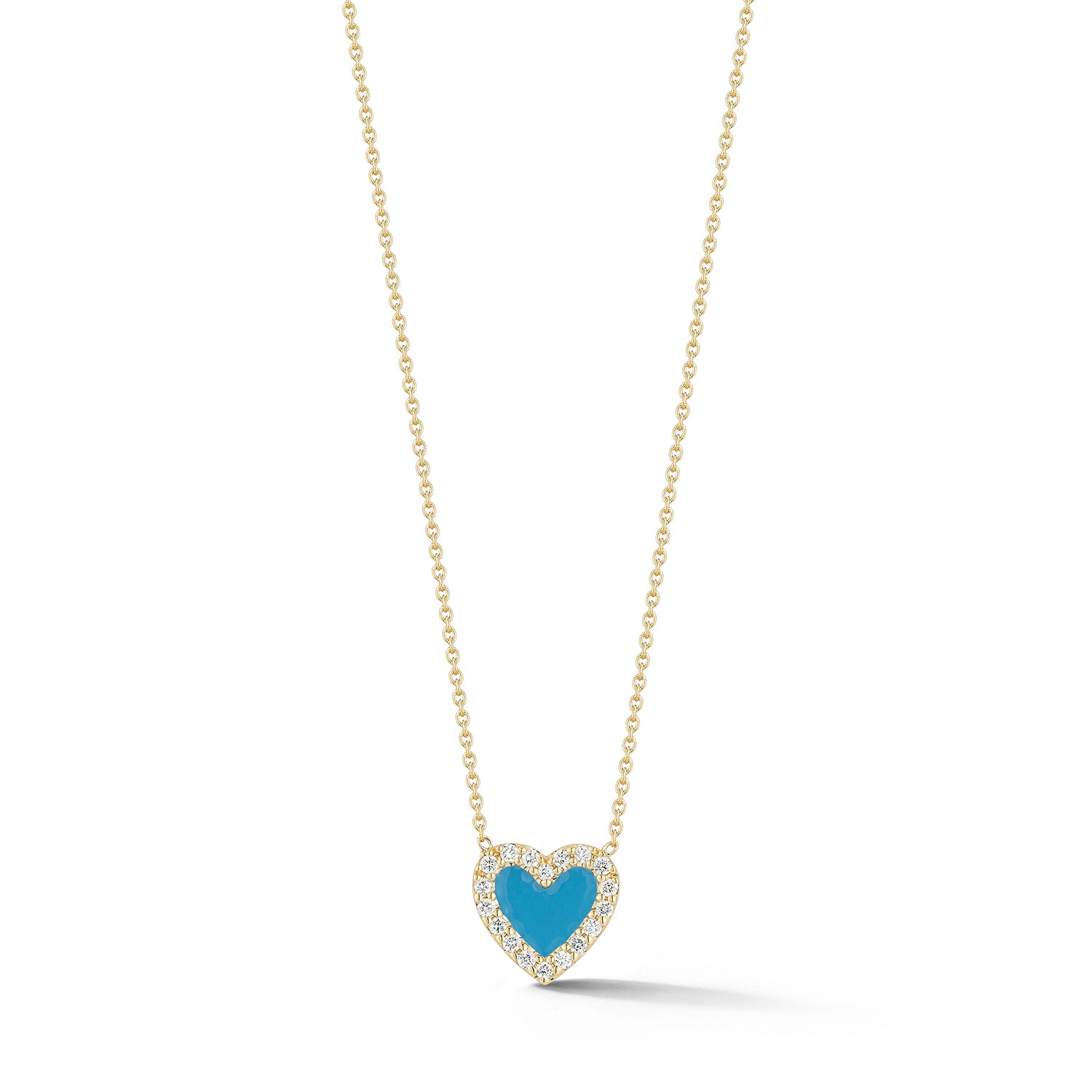 Turquoise Enamel Heart with Diamond Border Necklace