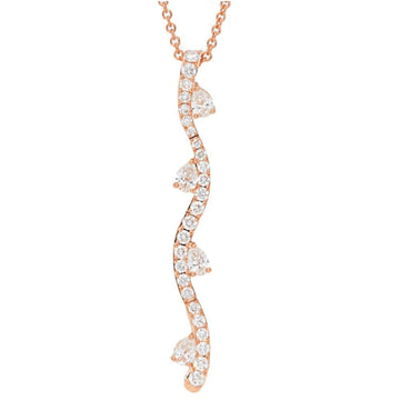 Wavy Pave Diamond Drop with Pear Diamond Pendant