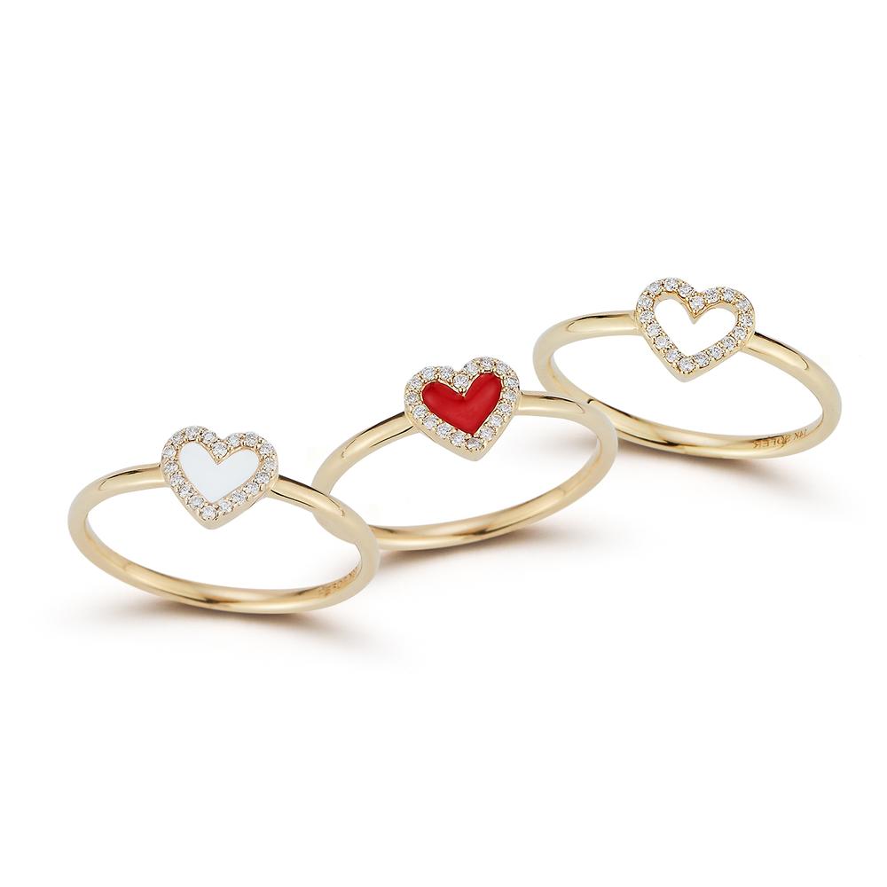 Diamond Heart Ring with Red Enamel