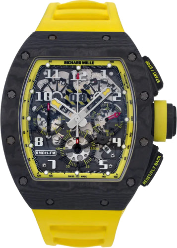 Richard Mille Chronograph Carbon 50mm Yellow Storm Openworked Dial - RM11-FM