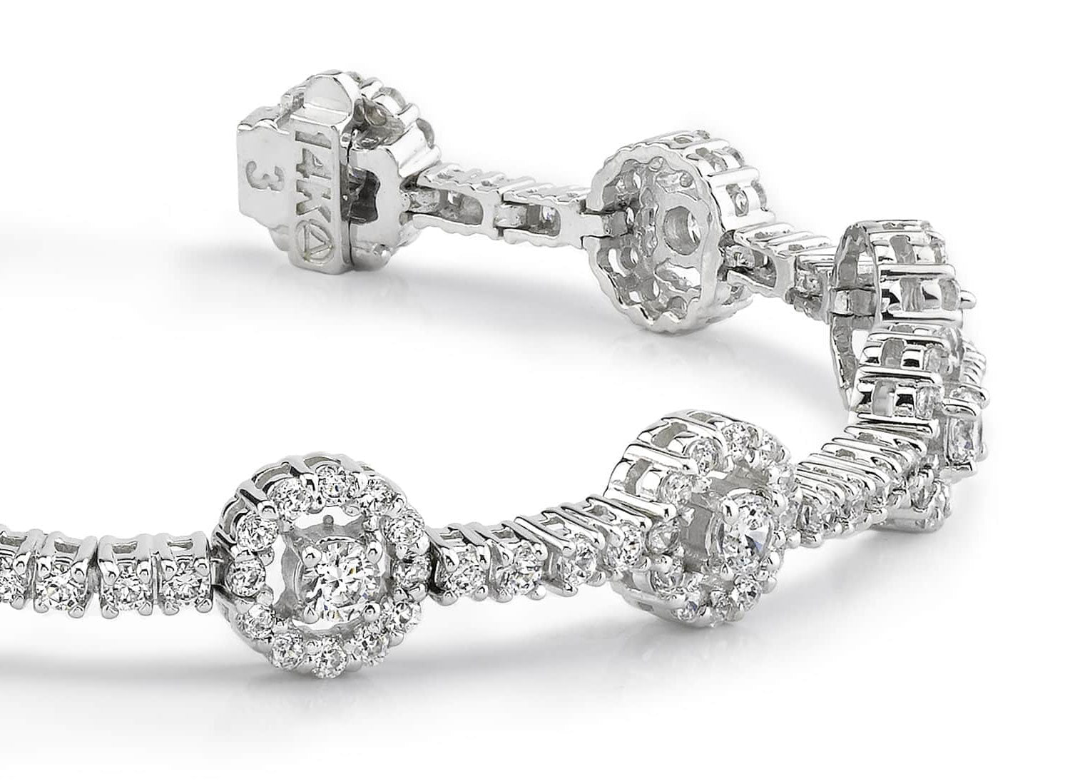 Diamond Halo Link Bracelet Lab-Grown Diamond  with 4.02 ct.(finished) 1.4mm, 1.7mm, 3mm