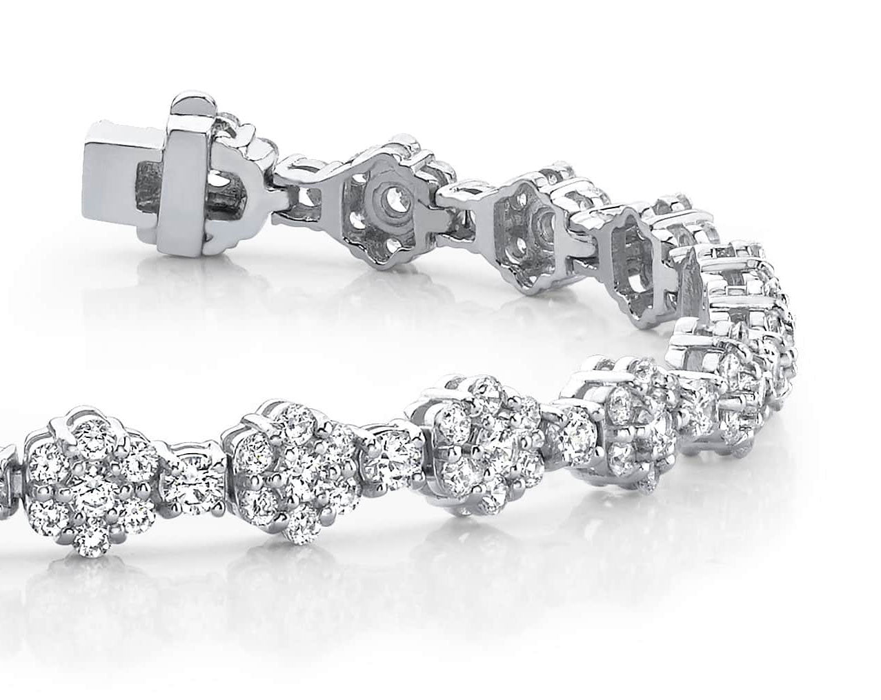 Cluster Flower Link Diamond Bracelet Lab-Grown Diamond  with 4.21 ct.(finished) 1.5mm, 2mm, 2.5mm