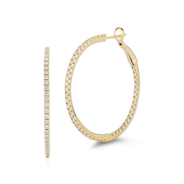 Inside and Outside Diamond Hoop Earrings, 1.50 inches