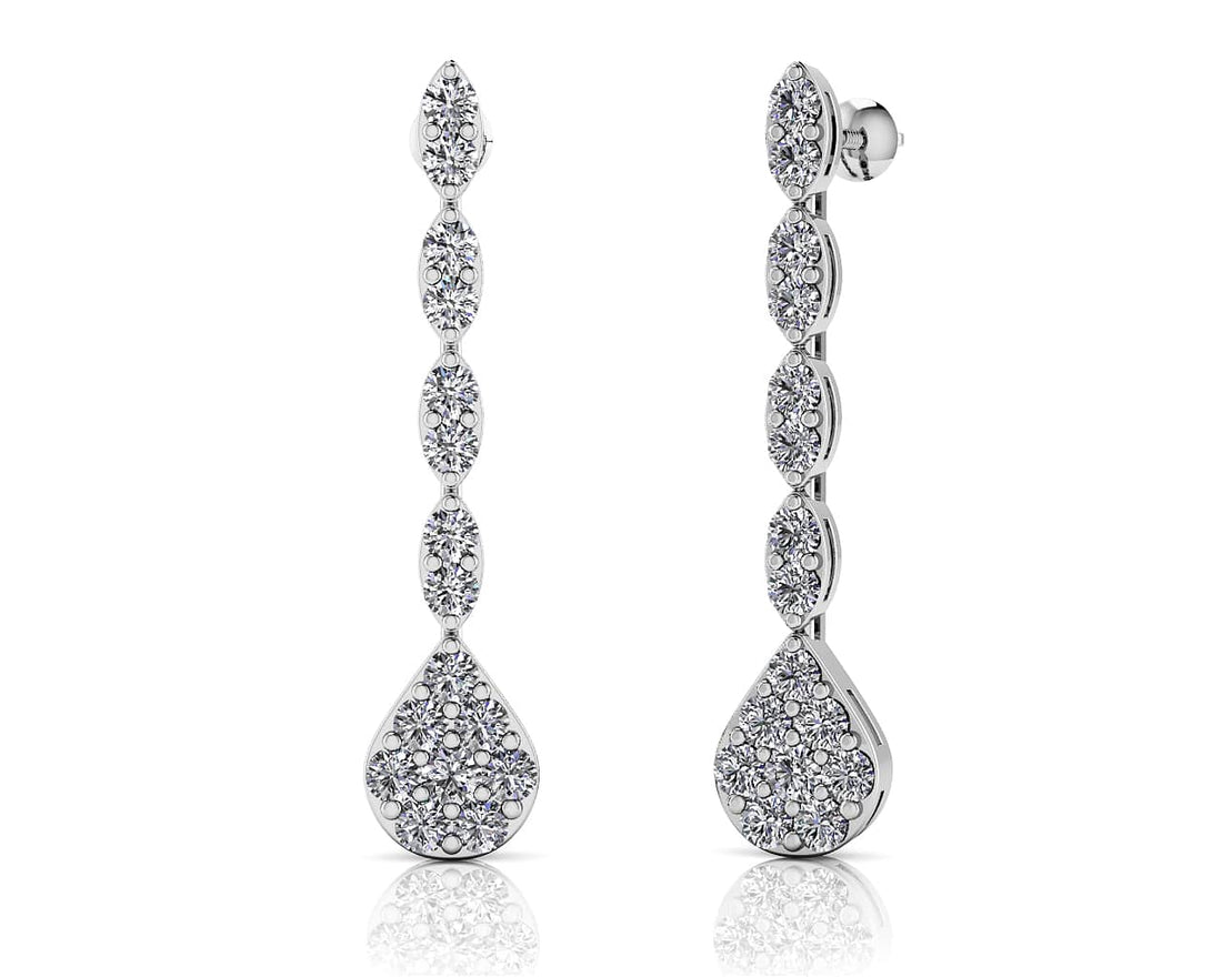 Sparkling Pear Drop Cluster Earrings Diamond  with 1.96 ct.(finished) 2.5mm, 2.75mm