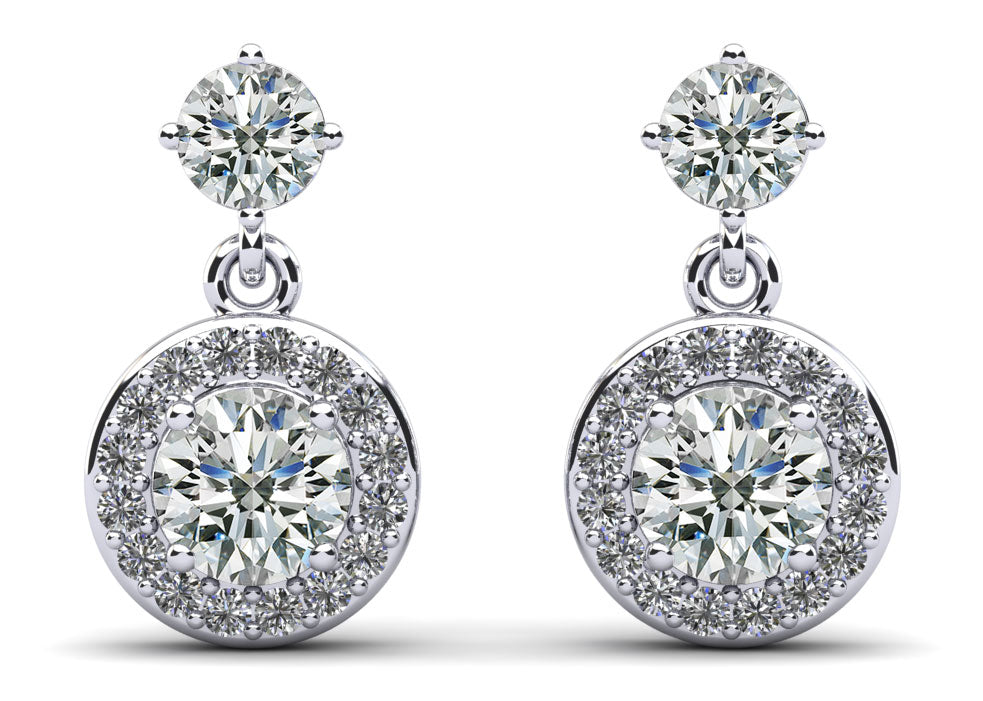 Heavenly Halo Drop Earrings Diamond  with 1.44 ct.(finished) 1.1mm, 3.8mm, 4.7mm