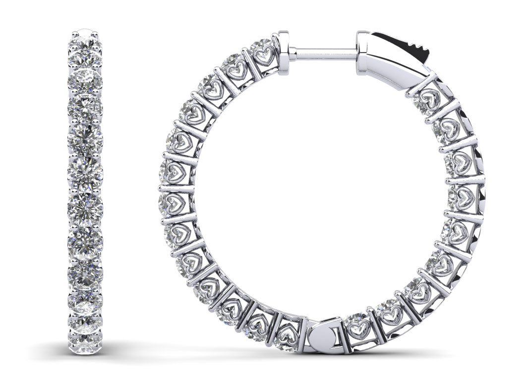 Sweetheart Single Row Inside Out Diamond Hoop Earrings Small Diamond  with 4.20 ct.(finished) 3mm