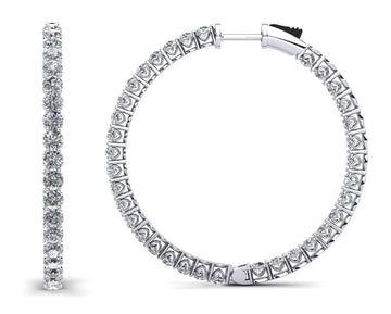 Sweetheart Single Row Inside Out Diamond Hoop Earrings Large Diamond  with 6.02 ct.(finished) 2.8mm