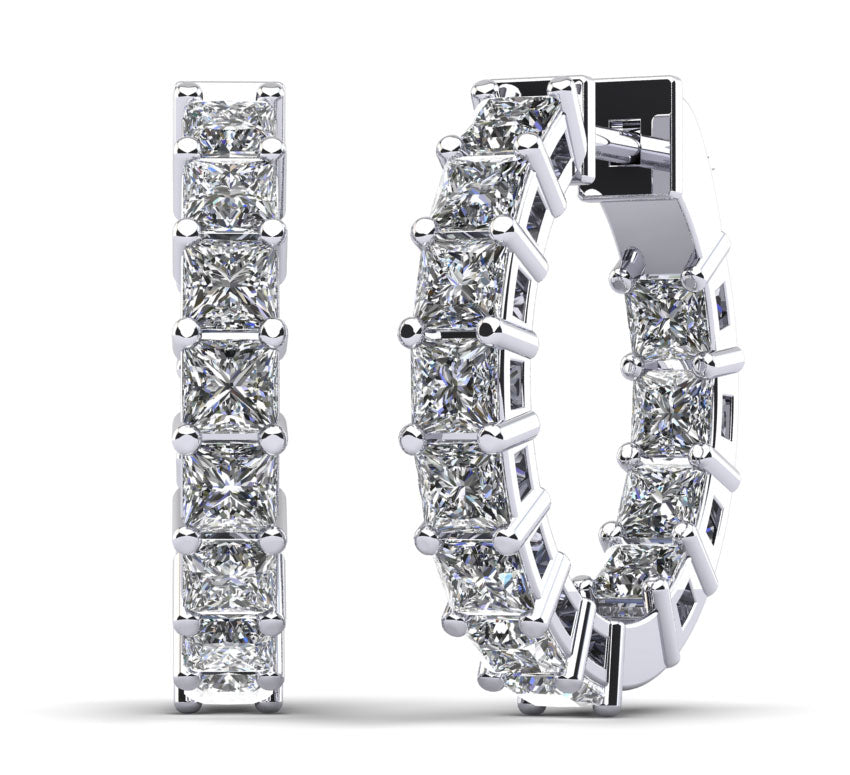 Princess Cut Diamond Hoop Earrings X Small Lab-Grown Diamond  with 3.72 ct.(finished) 3mm