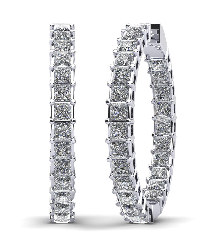 Princess Cut Diamond Hoop Earrings Medium Lab-Grown Diamond  with 11.75 ct.(finished) 3.5mm