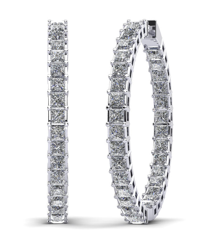 Princess Cut Diamond Hoop Earrings Large Diamond  with 14.95 ct.(finished) 3.5mm