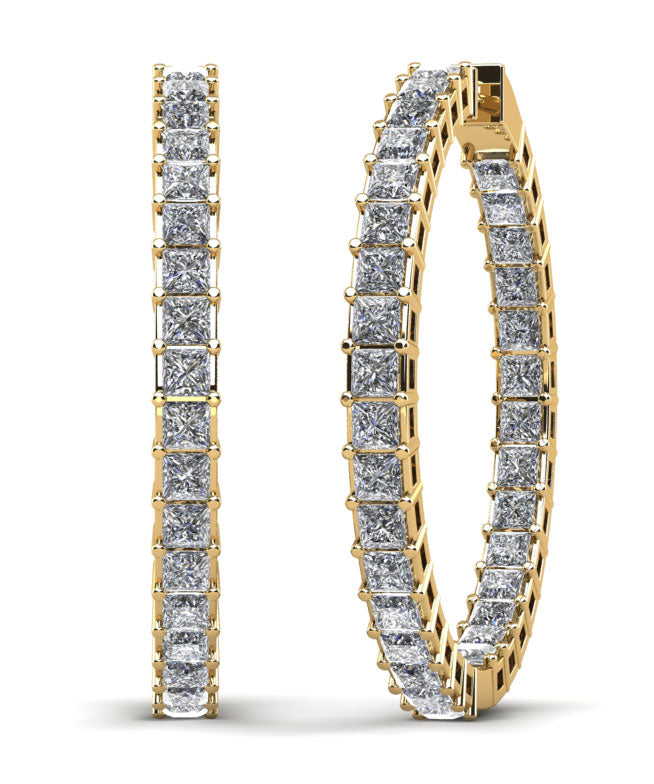 Princess Cut Diamond Hoop Earrings Large Lab-Grown Diamond  with 14.95 ct.(finished) 3.5mm