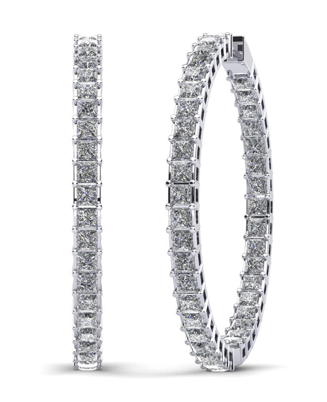 Princess Cut Diamond Hoop Earrings X Large Lab-Grown Diamond  with 12.09 ct.(finished) 3mm