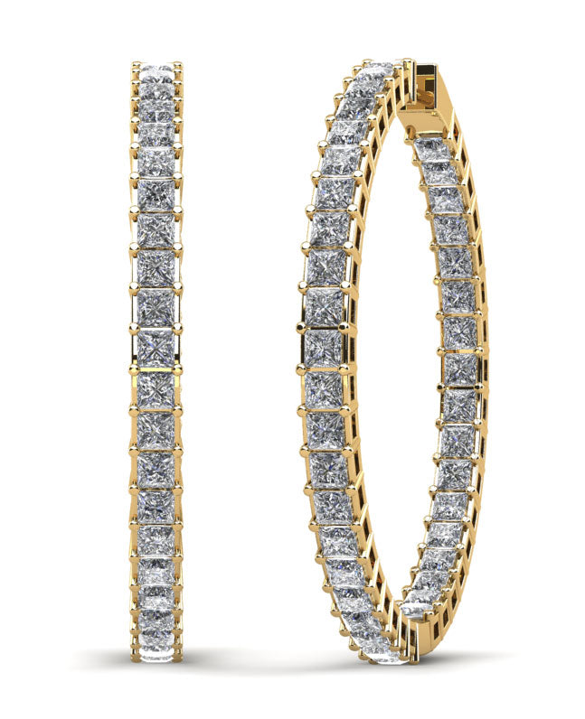 Princess Cut Diamond Hoop Earrings X Large Lab-Grown Diamond  with 18.16 ct.(finished) 3.5mm