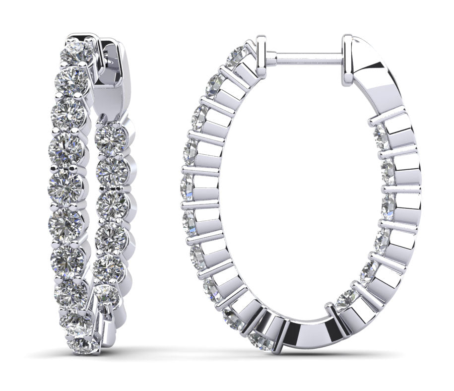 Oval Shaped Classic Diamond Hoop Earrings Petite Lab-Grown Diamond  with 2.28 ct.(finished) 2.5mm