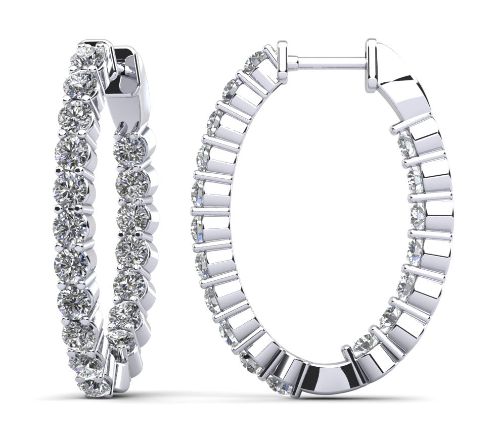 Oval Shaped Classic Diamond Hoop Earrings Small Lab-Grown Diamond  with 1.65 ct.(finished) 2mm