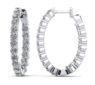 Oval Shaped Classic Diamond Hoop Earrings Small Diamond  with 3.78 ct.(finished) 3mm