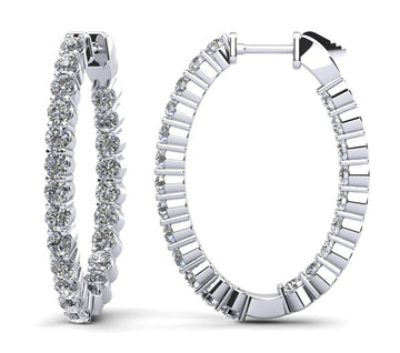 Oval Shaped Classic Diamond Hoop Earrings Medium Lab-Grown Diamond  with 4.62 ct.(finished) 3mm