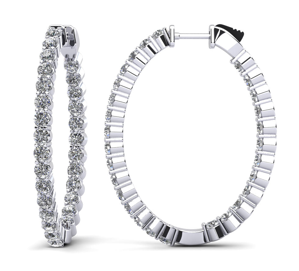 Oval Shaped Classic Diamond Hoop Earrings Large Lab-Grown Diamond  with 2.71 ct.(finished) 2mm