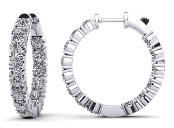 Diamond Crown Hoop Earrings Small Lab-Grown Diamond  with 1.60 ct.(finished) 2.3mm