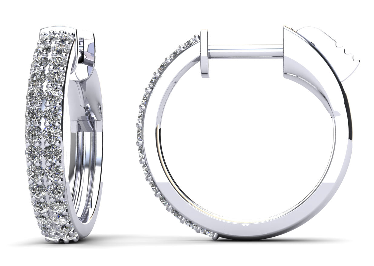 Two Rows Huggie Diamond Hoop Earrings Diamond  with 1.40 ct.(finished) 1.8mm