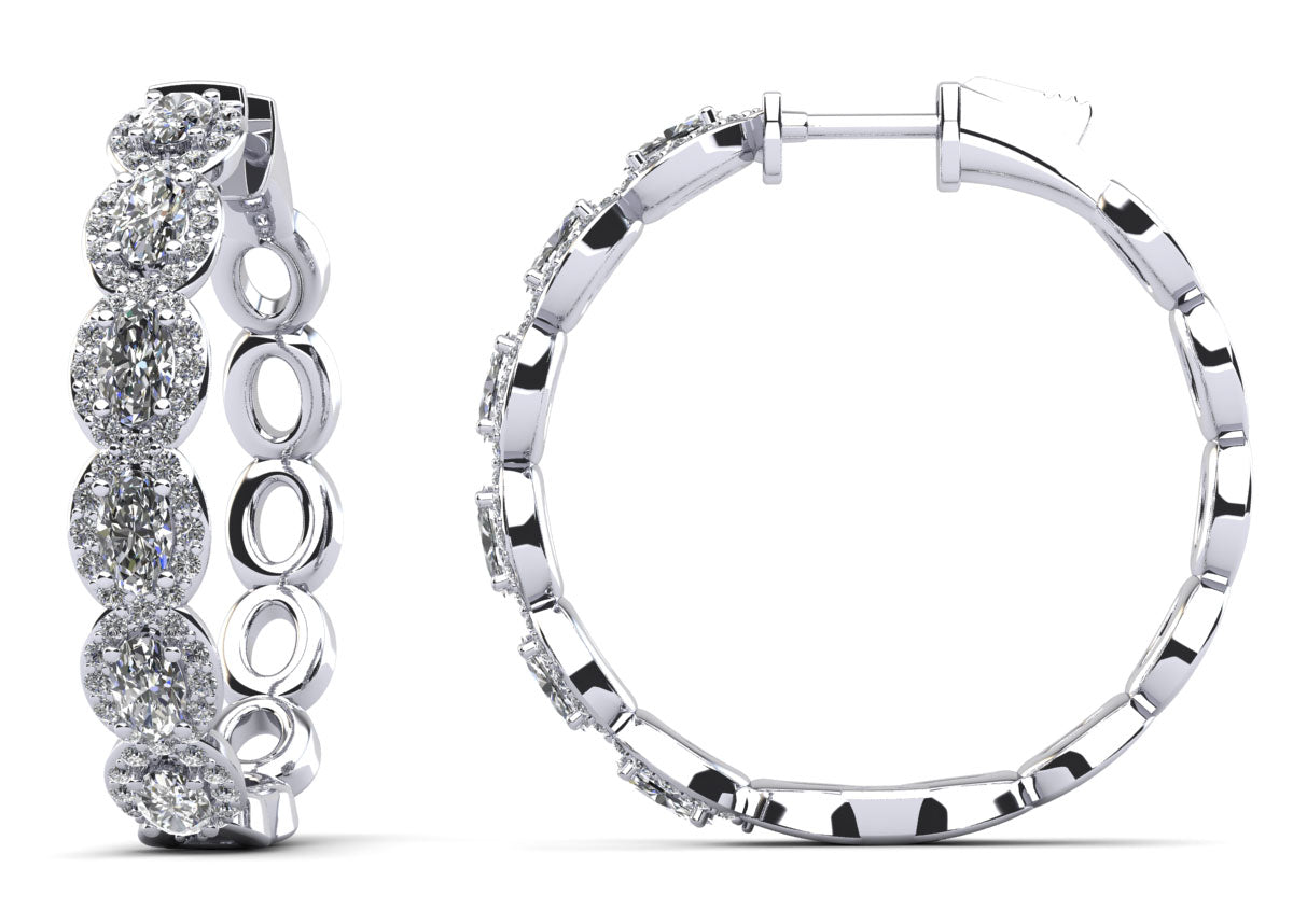 Oval and Round Diamond Hoop Earrings Lab-Grown Diamond  with 5.03 ct.(finished) 5x3mm, 1.2mm