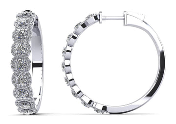 Brilliant Halo Diamond Hoop Earrings Diamond  with 3.18 ct.(finished) 1.1mm, 3mm