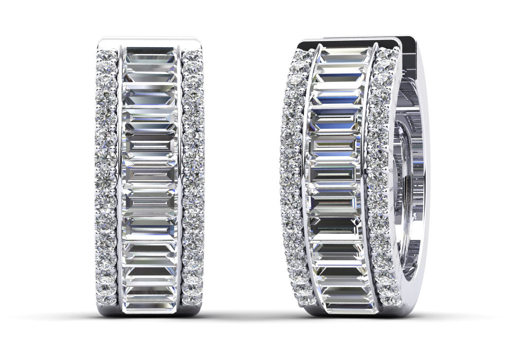 Surrounded Diamonds Baguette Cut Diamond Hoops Diamond  with 4.20 ct.(finished) 3.5x1.5mm, 1.1mm