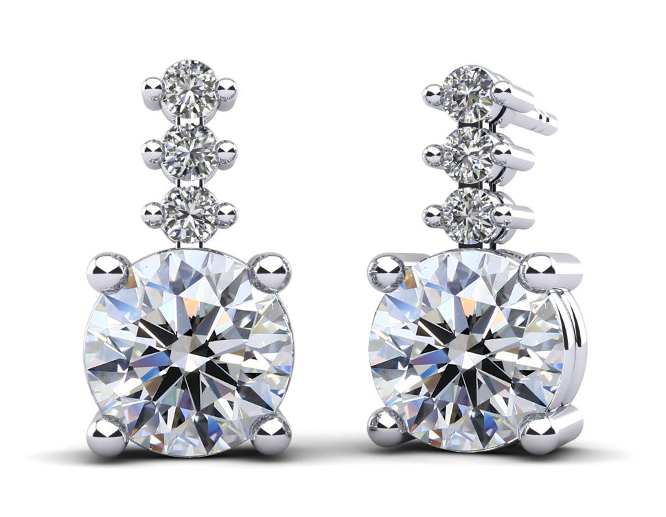 Brilliant Round Drop Diamond Earrings Diamond  with 2.18 ct.(finished) 1.9mm, 6.5mm