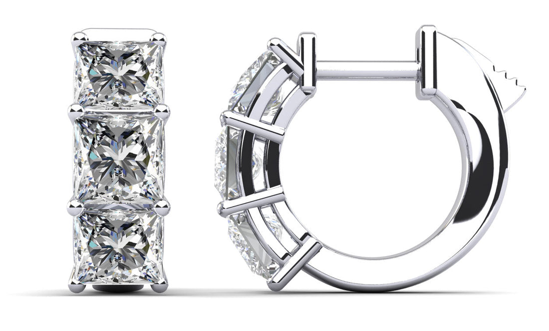 Six Stone Princess Cut Diamond Huggie Hoops Lab-Grown Diamond  with 4.50 ct.(finished) 5mm