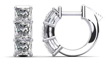 Six Stone Princess Cut Diamond Huggie Hoops Diamond  with 1.60 ct.(finished) 3.5mm