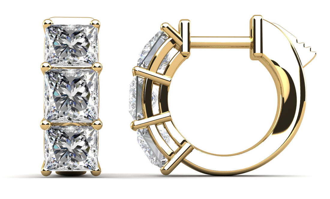 Six Stone Princess Cut Diamond Huggie Hoops Lab-Grown Diamond  with 2.40 ct.(finished) 4mm