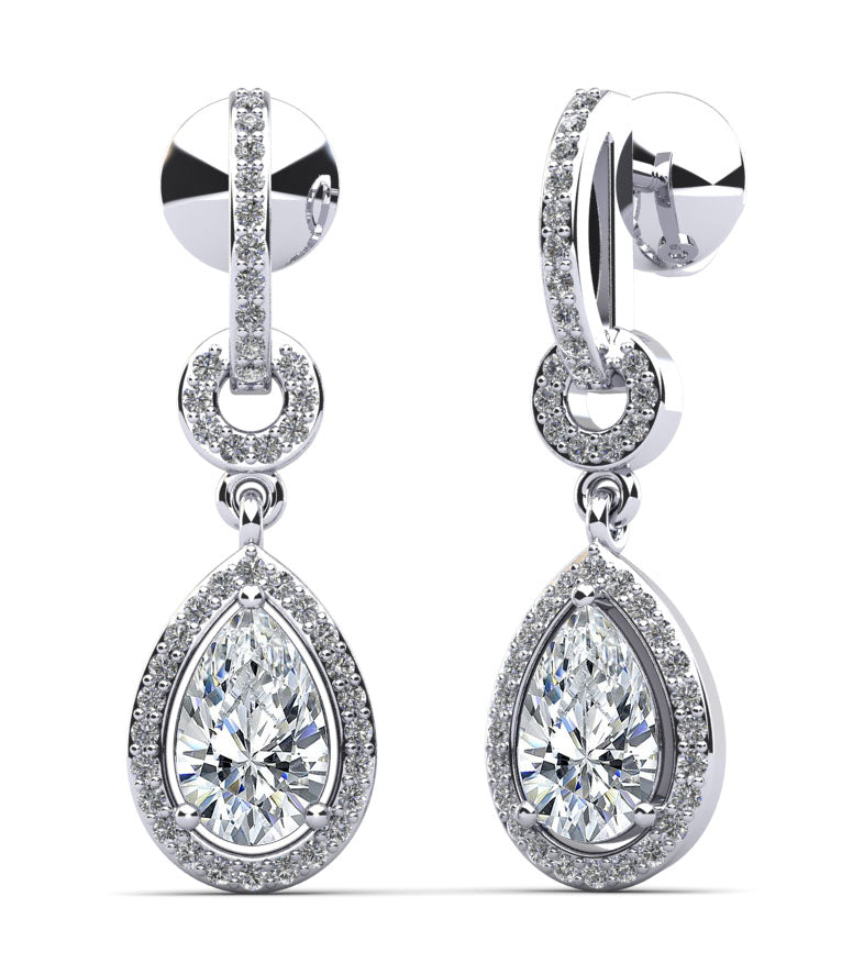 Pear Drop Dangle Diamond Earrings Diamond  with 1.92 ct.(finished) 8x5mm, 1mm