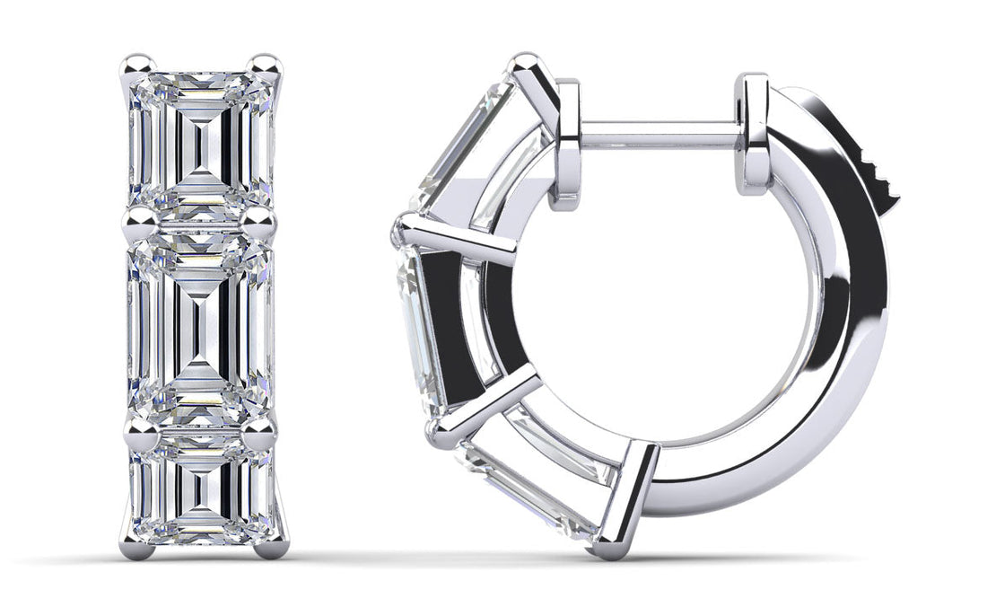 Six Stone Emerald Cut Diamond Huggie Hoops Lab-Grown Diamond  with 9.00 ct.(finished) 8x6mm