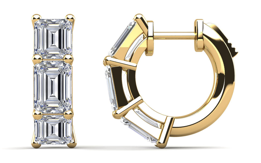 Six Stone Emerald Cut Diamond Huggie Hoops Lab-Grown Diamond  with 12.00 ct.(finished) 8.5x6.5mm