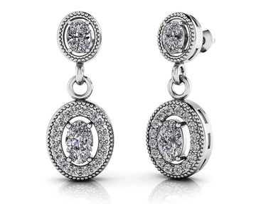 Vintage Oval Drop Earrings Diamond  with 1.12 ct.(finished) 4X3mm, 5X3mm, 1.1mm