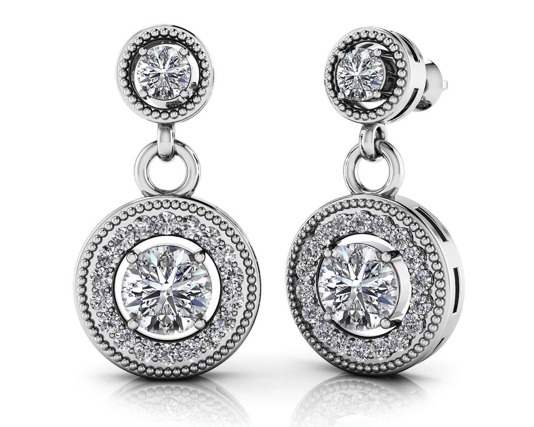 Round Colored Stone Drop Diamond Earrings Diamond  with 1.90 ct.(finished) 1.3mm, 3.2mm, 5.5mm