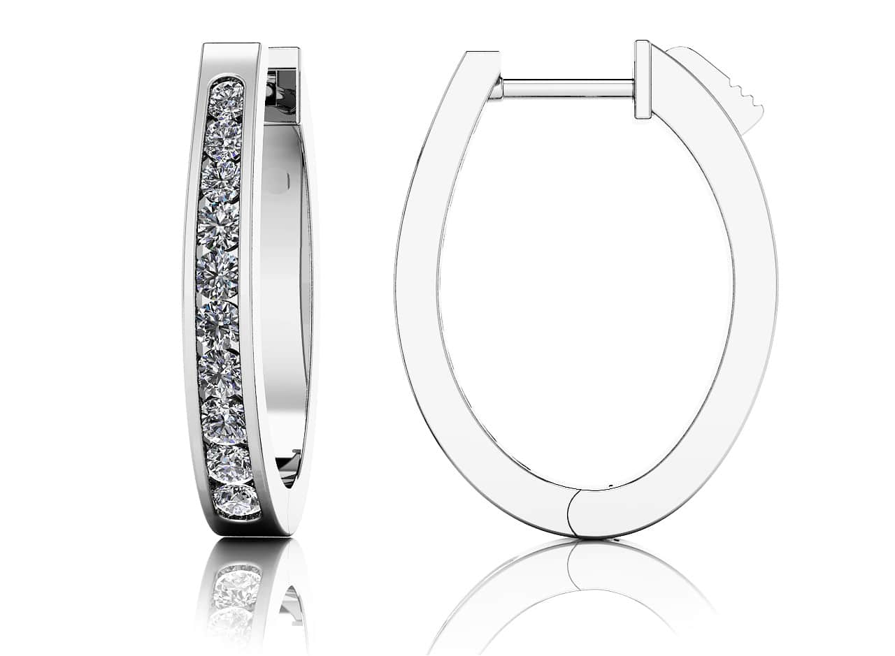 Classic Oval Hoop Earrings Lab-Grown Diamond  with 0.89 ct.(finished) 2mm, 2.25mm, 2.5mm