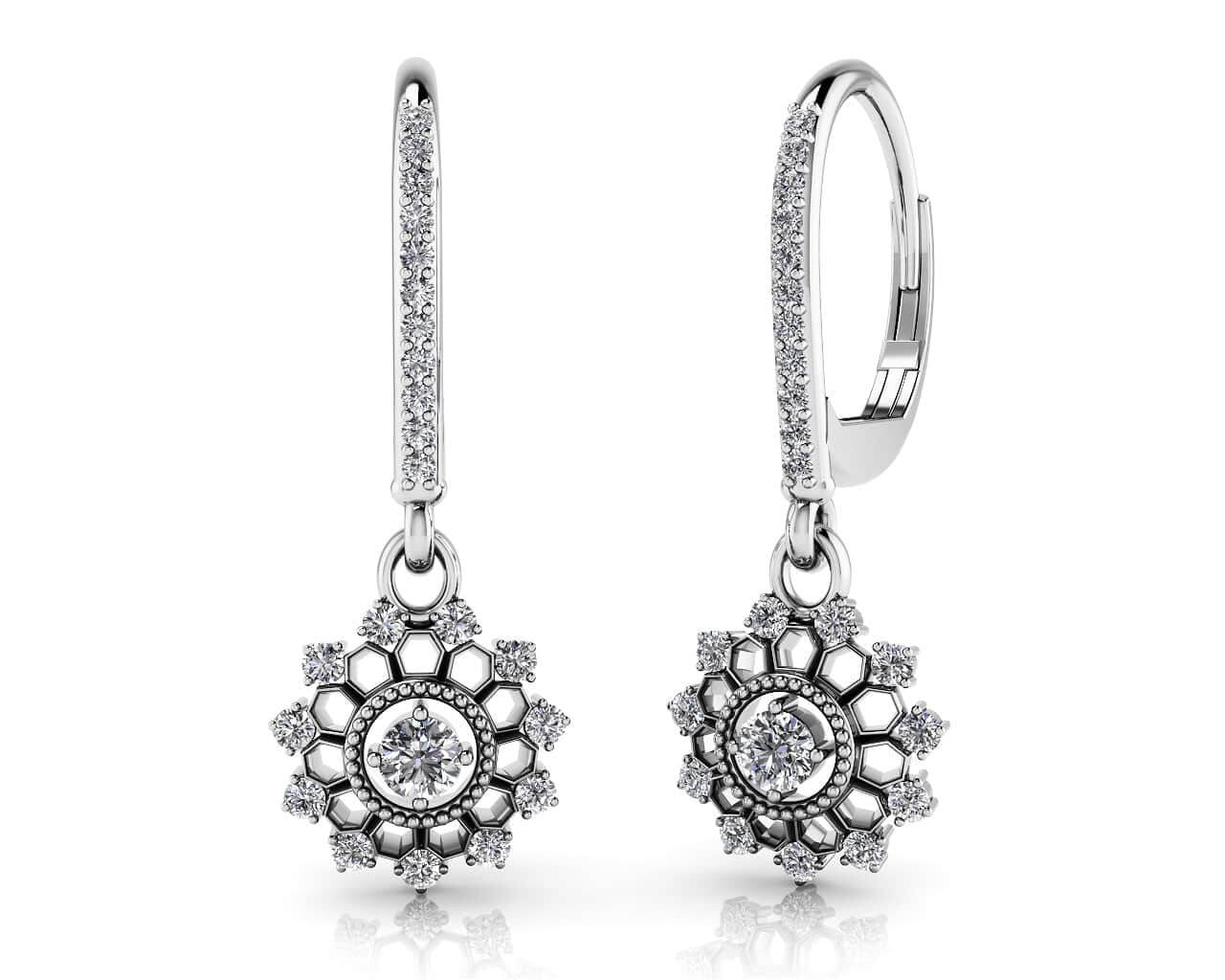 Diamond Starburst Shephard Hook Earrings Diamond  with 0.72 ct.(finished) 1.5mm, 2.7mm