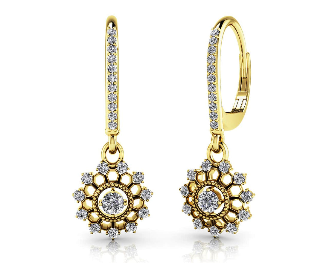 Diamond Starburst Shephard Hook Earrings Diamond  with 1.15 ct.(finished) 1.5mm, 1.9mm, 3.2mm