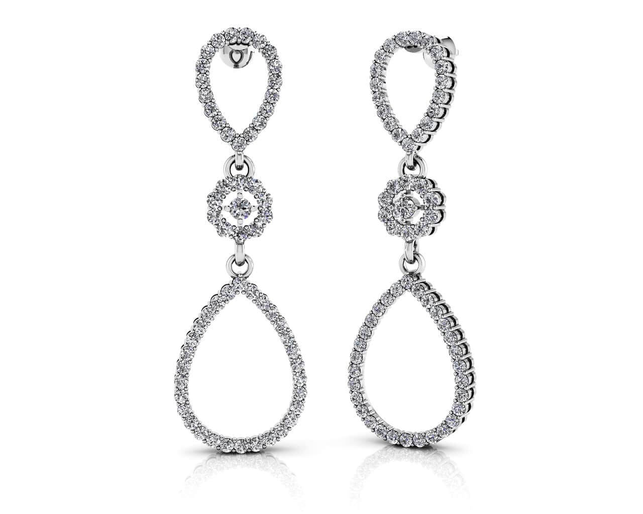 Diamond Drop Teardrop Earrings Lab-Grown Diamond  with 1.93 ct.(finished) 1.5mm, 2mm