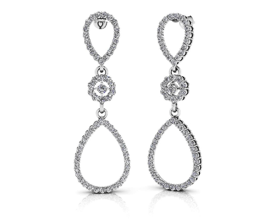 Diamond Drop Teardrop Earrings Lab-Grown Diamond  with 1.93 ct.(finished) 1.5mm, 2mm