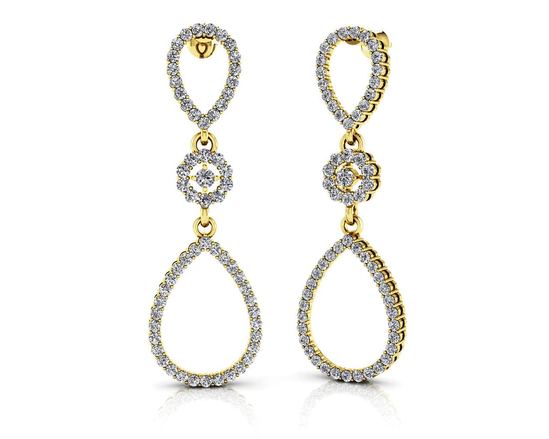 Diamond Drop Teardrop Earrings Lab-Grown Diamond  with 1.15 ct.(finished) 1.2mm, 1.5mm, 2mm